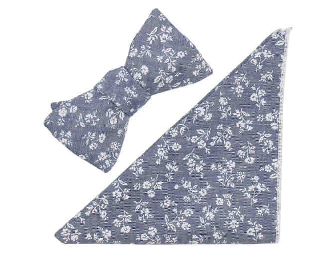 Chambray Bow Tie with White Floral Print - Photo 1