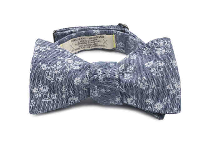 Chambray Bow Tie with White Floral Print - Photo 2