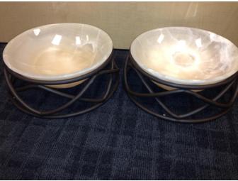 Snooty Pets: Set of 2 Pink Onyx Water & Food Bowls With Stands