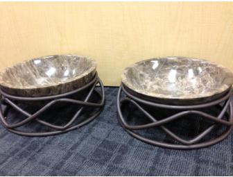 Snooty Pets: Set of 2 Marble Water & Food Bowls With Stands