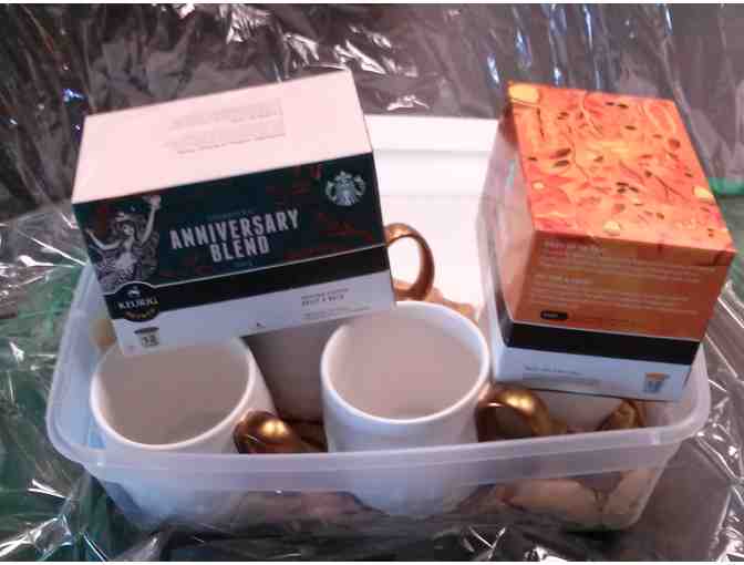 Starbucks Gift Basket - 4 Coffee Mugs, 12 anniversary and 12 thanksgiving blend k-cups