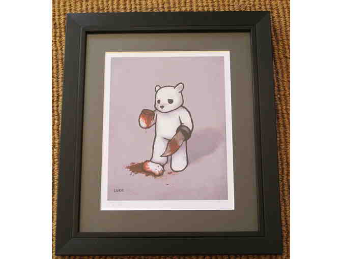 'Bear with a Knife Hand'. Limited edition framed and signed print by Luke Chueh