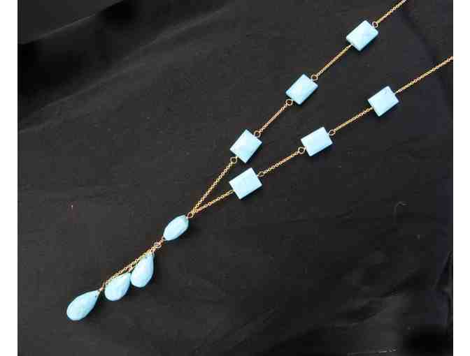 Unique 14K Yellow Gold and Blue Turquoise Necklace  - From Julieri