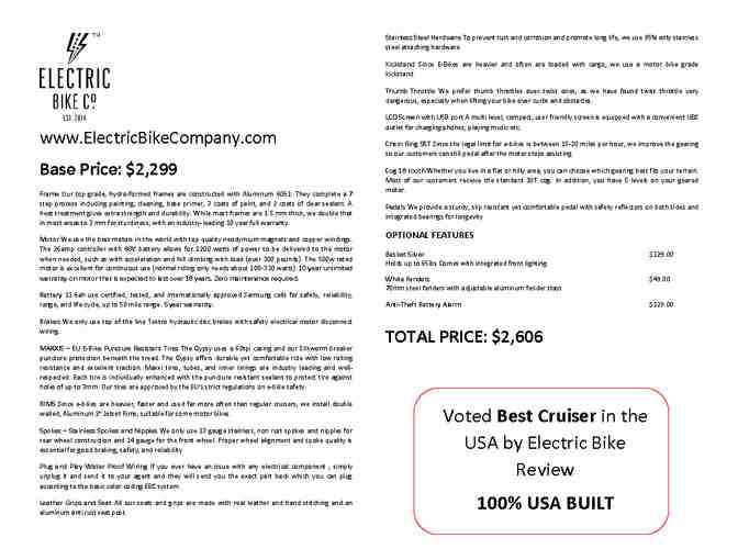 Electric Bike Company - BEACH CRUISER - Voted BEST in the USA