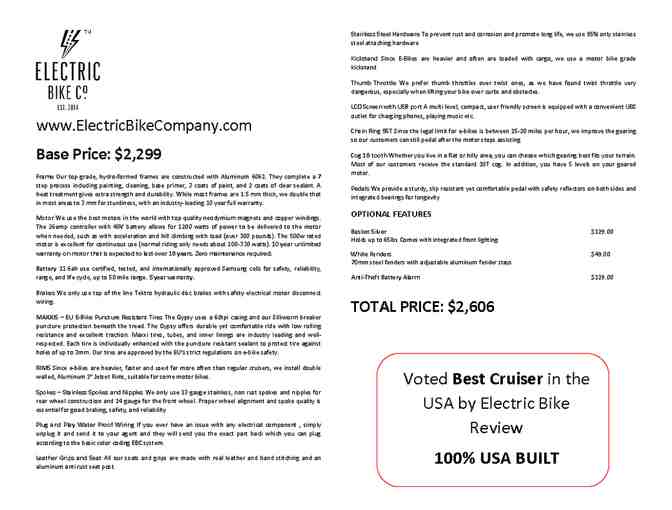 Electric Bike Company - BEACH CRUISER - Voted BEST in the USA