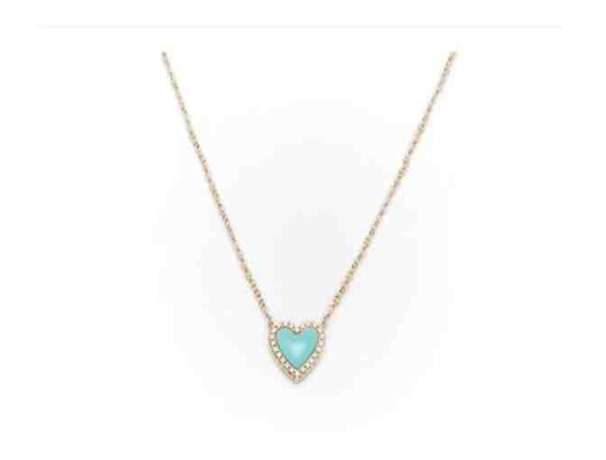 Glitter For Breakfast Turquoise + Pave Diamond Heart Necklace in 14k Yellow Gold