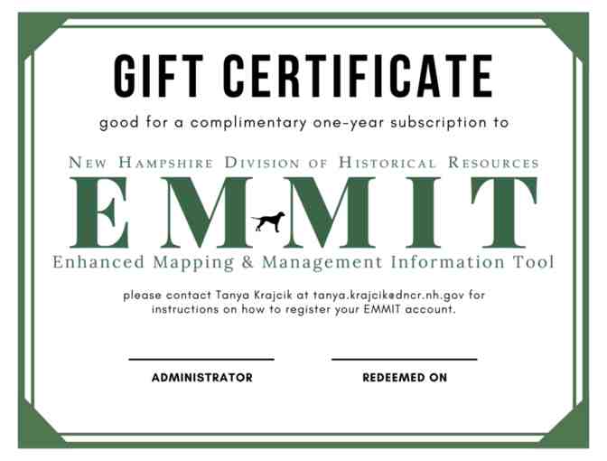 One-year Subscription to EMMIT, NH's Online Map-based Historic Resource Tool