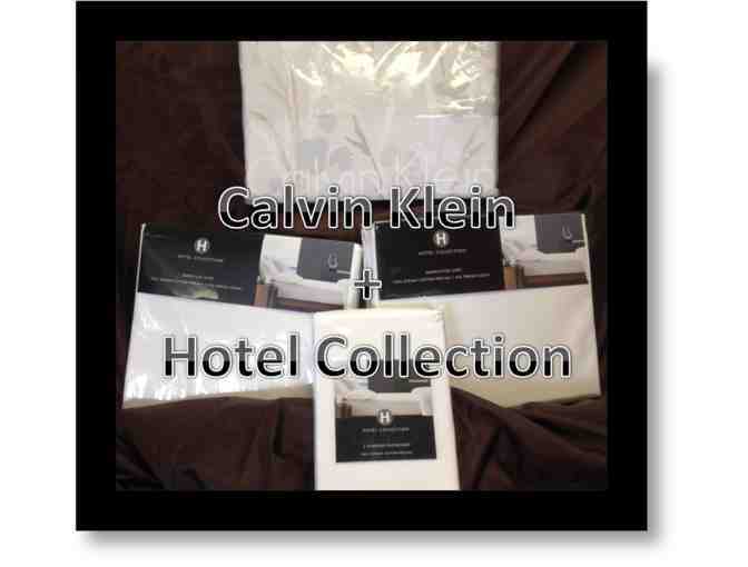 Calvin Klein Queen Duvet Cover. PLUS  Two Hotel Collection, standard shams and  470 Thread
