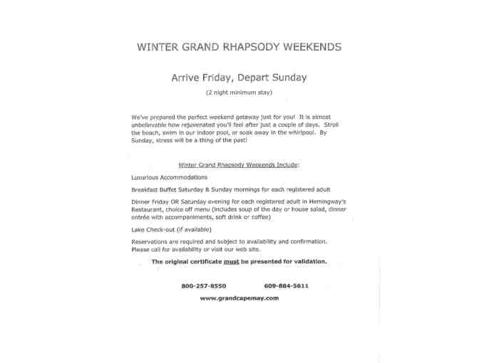 Winter Grand Rhapsody Weekend for two at The Grand Hotel of Cape May