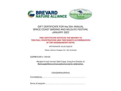 Gift certificate to Space Coast Birding Festival in Titusville, Florida