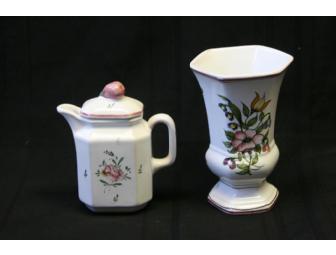 French Faience Chocolate Pot and Vase