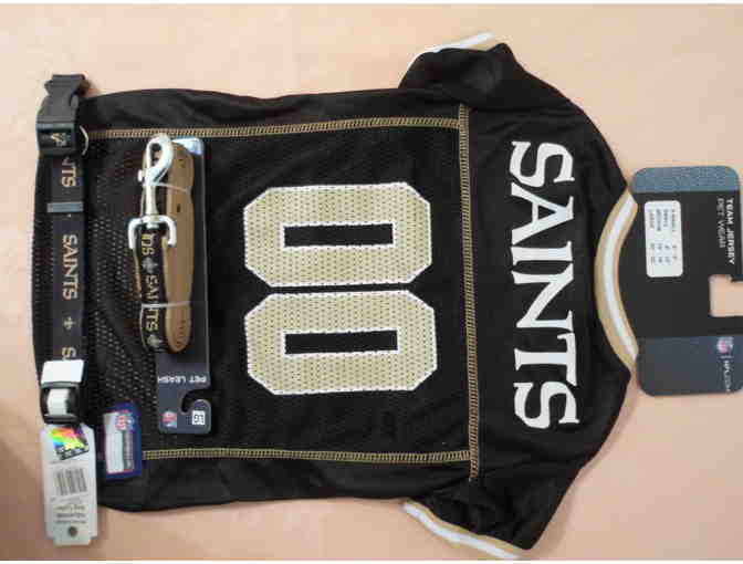 Dog New Orleans Saints Jersey, Large;  Saints leash; and Saints collar, Large