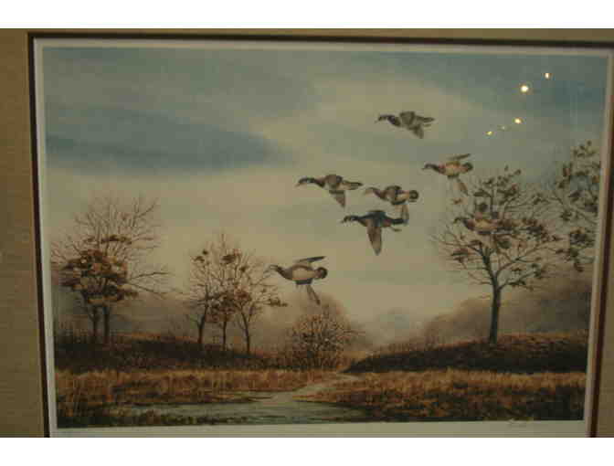 Ducks in Flight Original Print by RJ Nelson