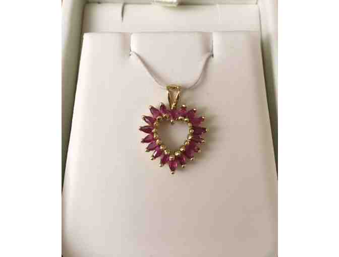 14K Yellow Gold Marquise Shape Ruby Red Heart Pendant