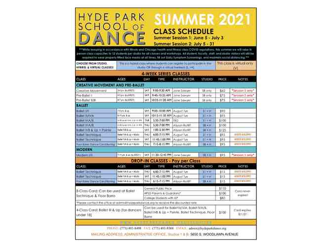 Adult Class Punch Card at Hyde Park School of Dance