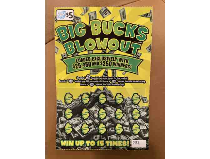 $5 Raffle ticket for a chance to win $50 worth of scratch off lottery tickets