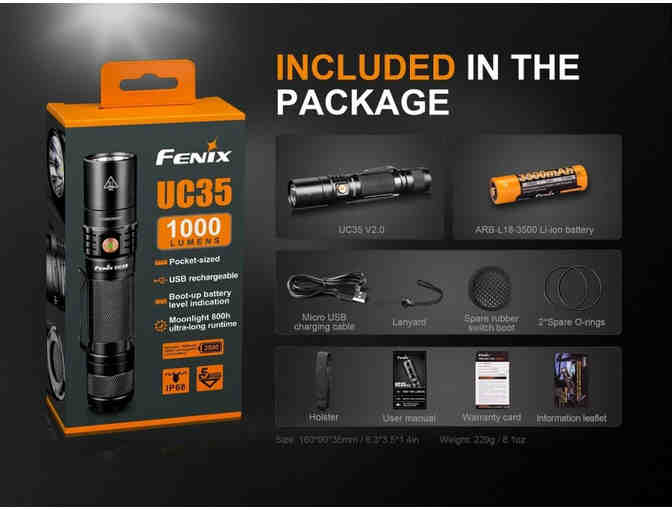Fenix UC35 V2.0 LED Rechargeable EDC Flashlight (Black Casing)