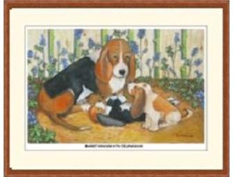 Basset Hounds with Delphiniums