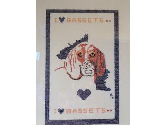 Framed 'I Love Bassets' Cross Stitch
