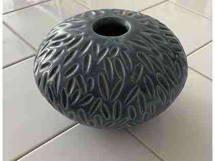 Teal Vase with Carved Design from Michele Karam Pottery