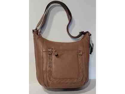 Convertible Leather Hobo Bag with Braid Accent, Cognac