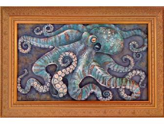 'Night Hunter': Framed Original Bas Relief Octopus Sculpture