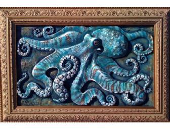 'Night Hunter': Framed Original Bas Relief Octopus Sculpture