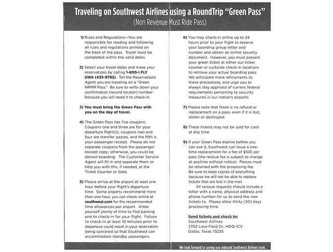 2 Roundtrip tickets on Southwest Airlines