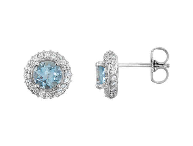 14k WHITE GOLD DIAMOND & AQUAMARINE EARRINGS