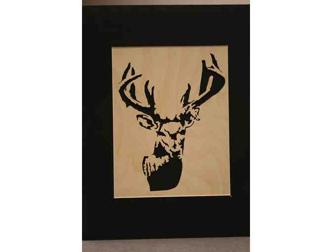 Deer Head Scroll Saw Plaque in Matte Frame