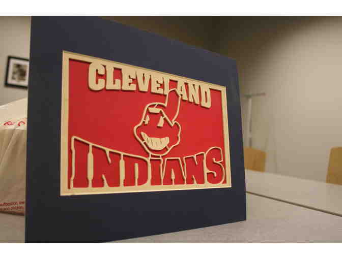 Cleveland Indians Scroll Saw Plaque in Matte Frame