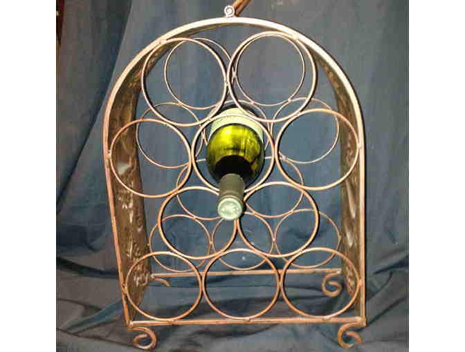 Wine Collection of 10 Bottles in a Copper-finished Wine Rack