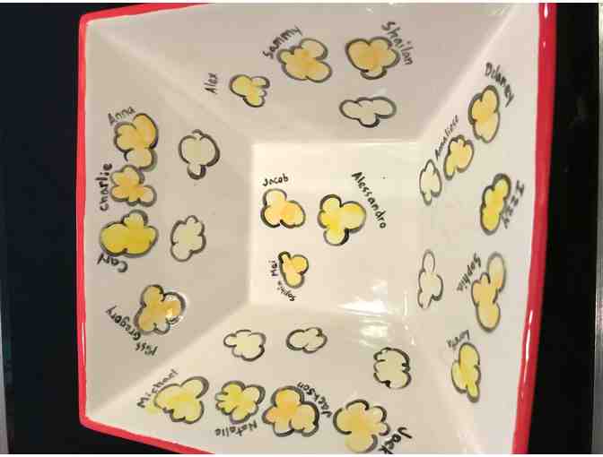 Ms Gregory's Class Project: hand-painted popcorn bowl full of goodies