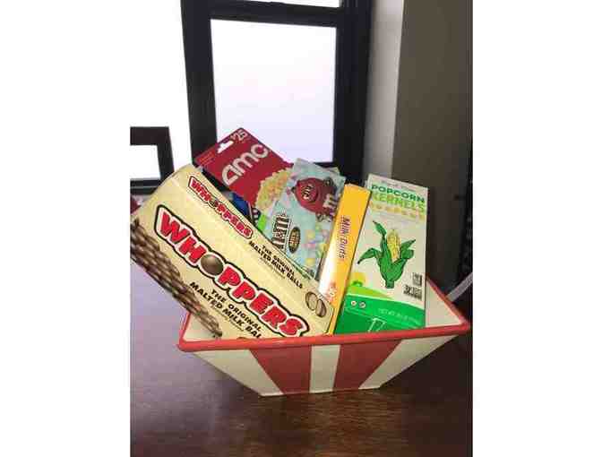 Ms Gregory's Class Project: hand-painted popcorn bowl full of goodies