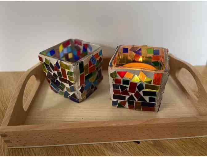 Mosaic Glass Candleholder Pair by the Moon Room