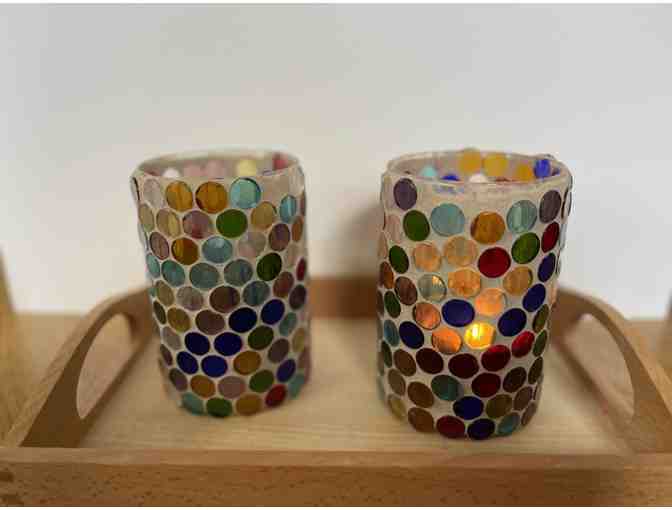 Mosaic Glass Candleholder Pair by Sun Room