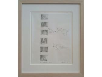 Set design sketch from 'A Steady Rain' autographed by Daniel Craig & Hugh Jackman, signed by artist