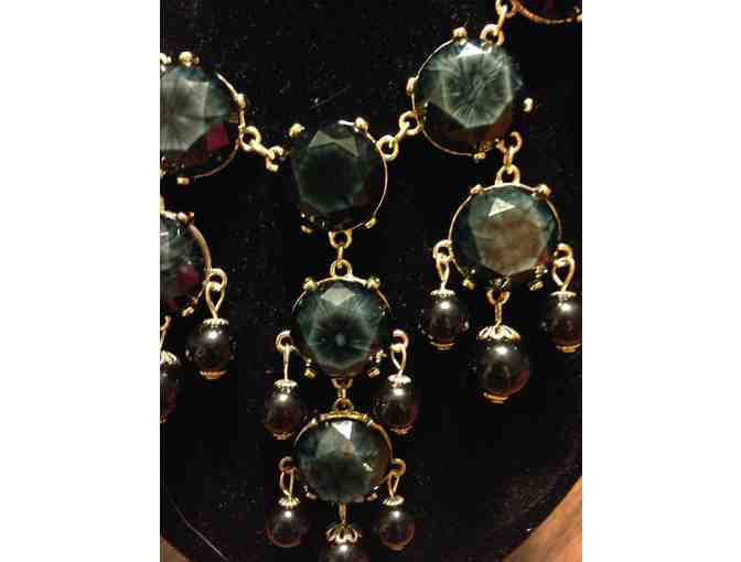 Black and Dark Green Necklace and Earring Set