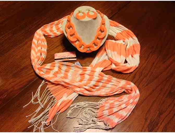 Coral Necklace, Earrings, and Scarf Set