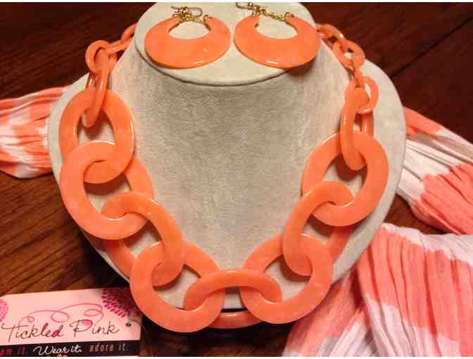 Coral Necklace, Earrings, and Scarf Set