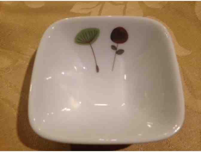 A Quartet of Porcelain Dipping Bowls & A Pair of Porcelain Wine Bottle Coasters