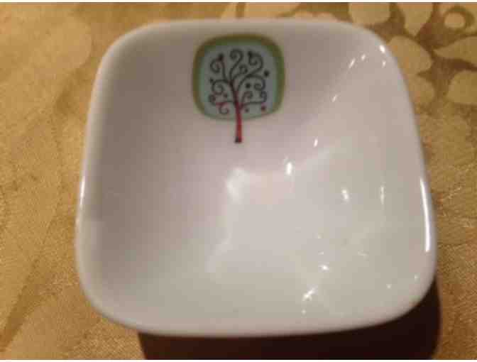 A Quartet of Porcelain Dipping Bowls & A Pair of Porcelain Wine Bottle Coasters