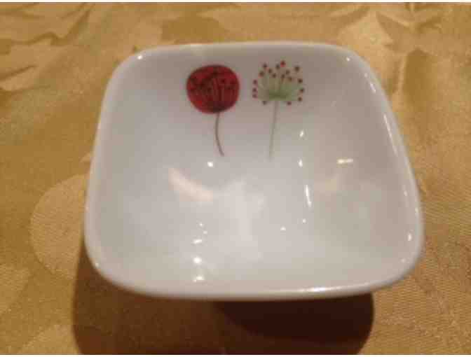 A Quartet of Porcelain Dipping Bowls & A Pair of Porcelain Wine Bottle Coasters