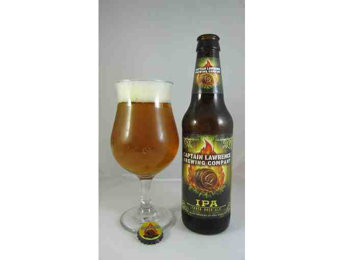 A gift certificate for a 64 oz. growler filling and a gift bag of Captain Lawrence goodies