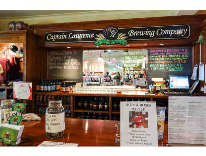 A gift certificate for a 64 oz. growler filling and a gift bag of Captain Lawrence goodies