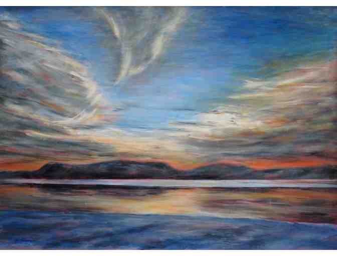 'Ossining Winter Sunset' framed oil painting by local artist, June Farnham