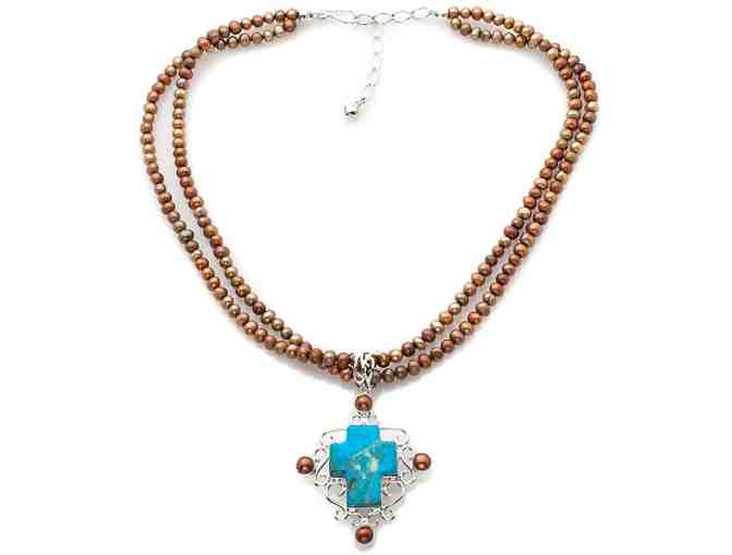 Necklace and Earring Set (Kingman Turquoise and Freshwater Pearls) [Desert Rose]