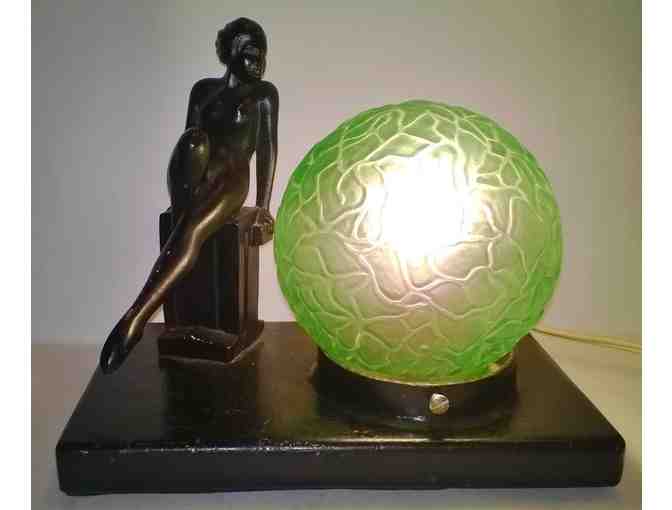 Art Deco Accent Lamp - Reclining Nude and Green Glass Globe