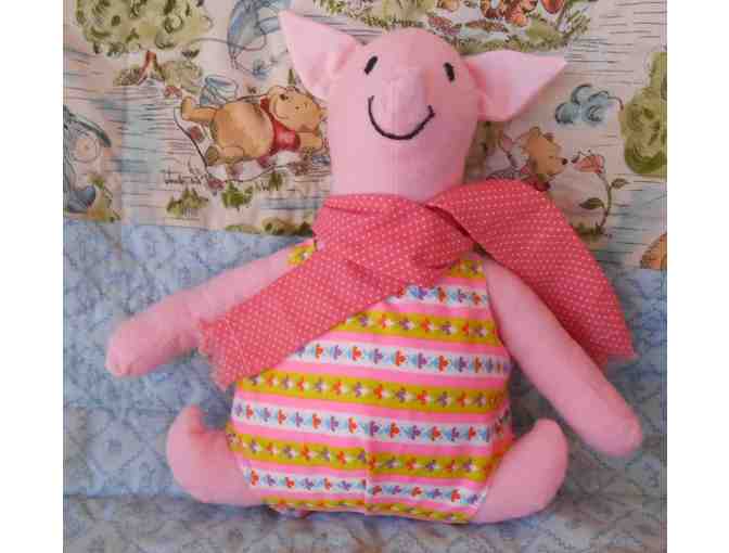 Child's 'Winnie-the-Pooh' quilt and 'piglet' toy - hand made