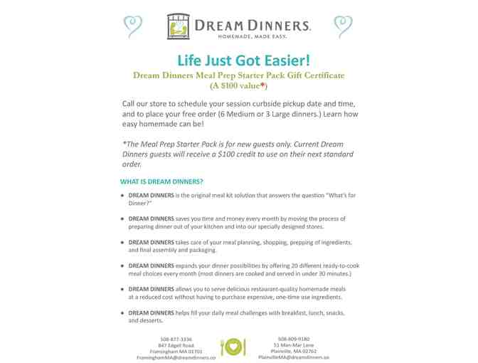 Dream Dinners Gift Certificate for a Meal Prep Starter Pack